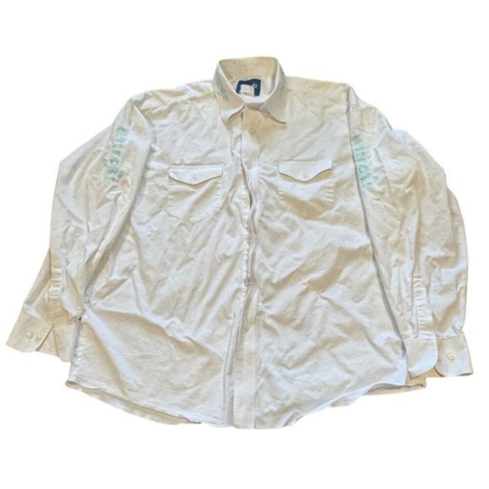 Wrangler Western Shirt‎ Long Sleeve White Embroidered Collar Cuffs Mens XL |N1